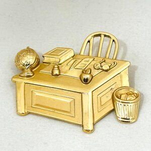 Vintage JJ Gold-Tone School Desk Teacher Brooch/Pin - Signed